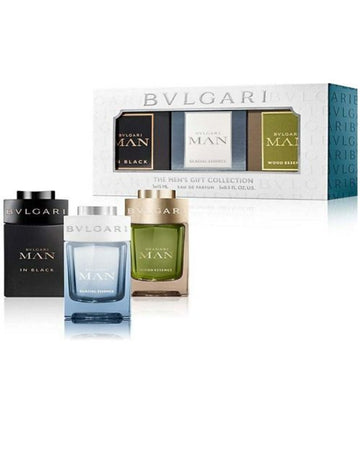 BVLGARI MEN'S MINIATURE COLLECTION GIFT SET 3 X 15ML EDP SPLASHES (MAN IN BLACK + GLACIAL ESSENCE + MAN WOOD ESSENCE)