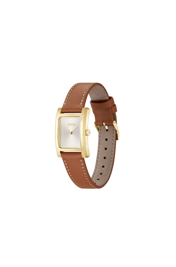 HUGO BOSS LUCY 23MM QUARTZ SILVER WHITE DIAL BROWN LEATHER STRAP 1502741