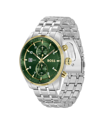 HUGO BOSS SKYTRAVELLER 44MM Quartz GREEN DIAL STAINLESS STEEL BRACELET 1514195