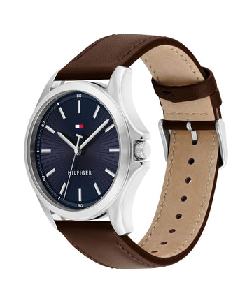 TOMMY HILFIGER BRUCE 42MM QUARTZ NAVY DIALBROWN LEATHER STRAP 1710669