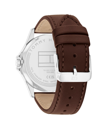 TOMMY HILFIGER BRUCE 42MM QUARTZ NAVY DIALBROWN LEATHER STRAP 1710669