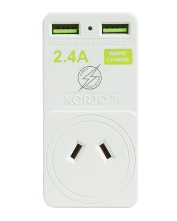 KORJO 2 PORT USB & POWER ADAPTOR 2X USB Sockets JAPAN