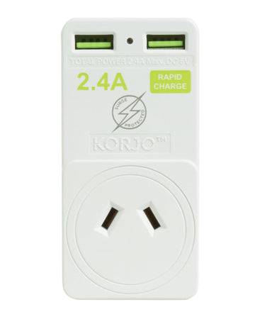 KORJO 2 PORT USB &amp; POWER ADAPTOR 2X USB Sockets JAPAN