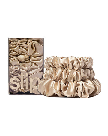 slip pure silk back to basics assorted scrunchies - light brown