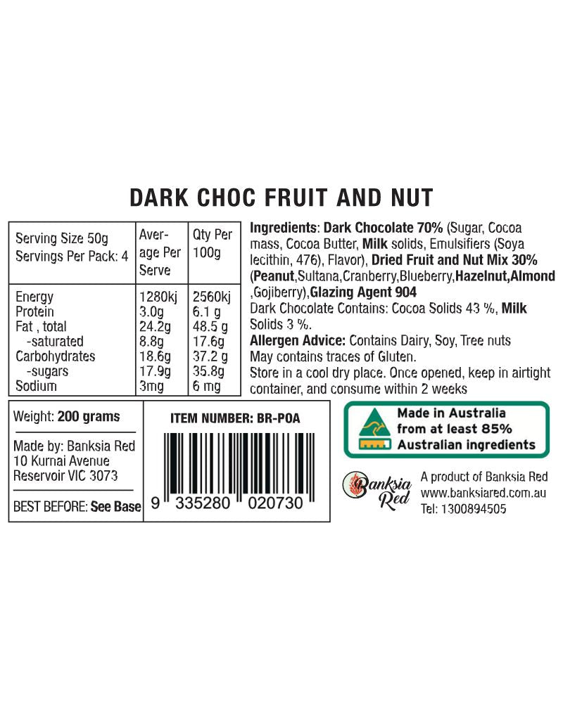 Banksia Red 'parrots of Australia' Dark Chocolate Fruit &amp; Nut Mix 200g