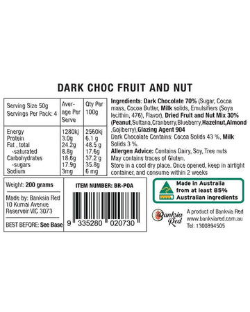 'parrots of Australia' Dark Chocolate Fruit & Nut Mix 200g