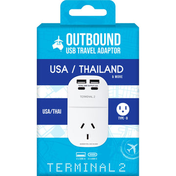 Terminal 2 Outbound Travel Adaptor with 4 USB Ports for America, Canada &amp; More