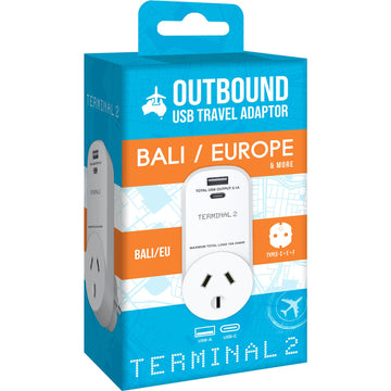 Terminal 2  Outbound Travel Adaptor with 2 USB 3.1 Ports (Europe &amp; Bali)