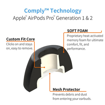 Comply Headphone Ear Tips for AirPods Pro 1 &amp; 2 Gen (Black) [Medium]